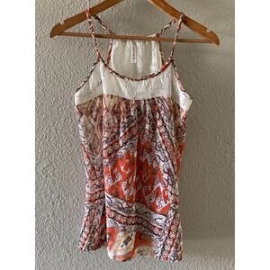 Full Tilt Size Medium Crochet Vibrant Orange Braided Racerback Boho Tank Top
